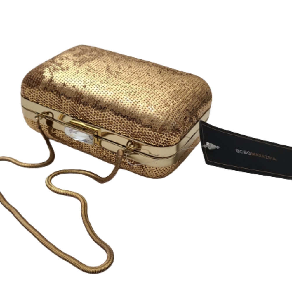 BCBGMAXAZRIA gold sequined convertible clutch NWT